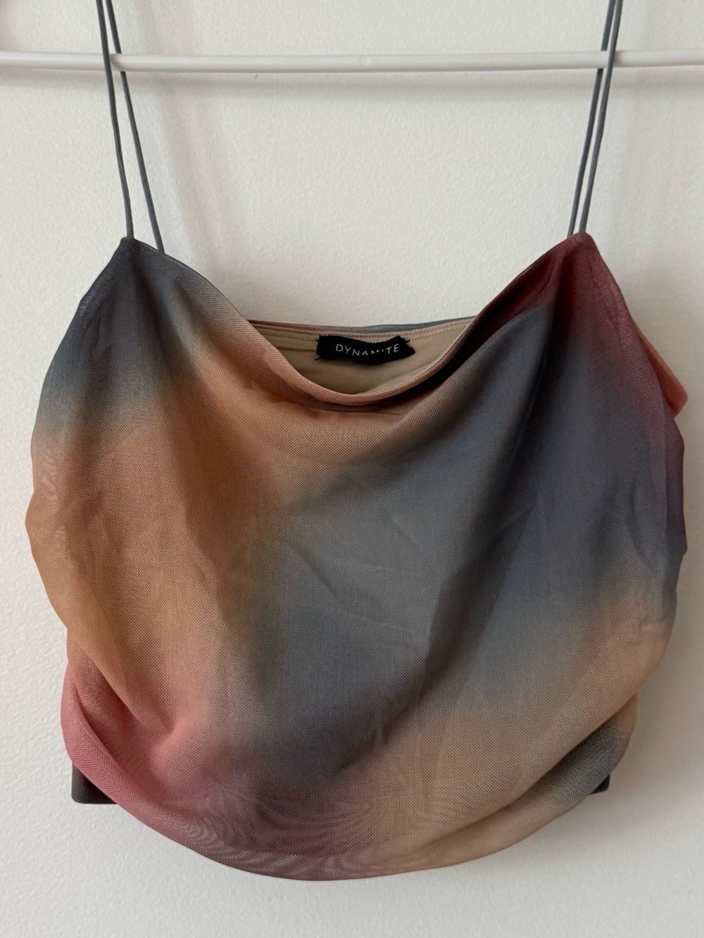 Dynamite Printed Mesh Cowl Neck Crop Top – Size S